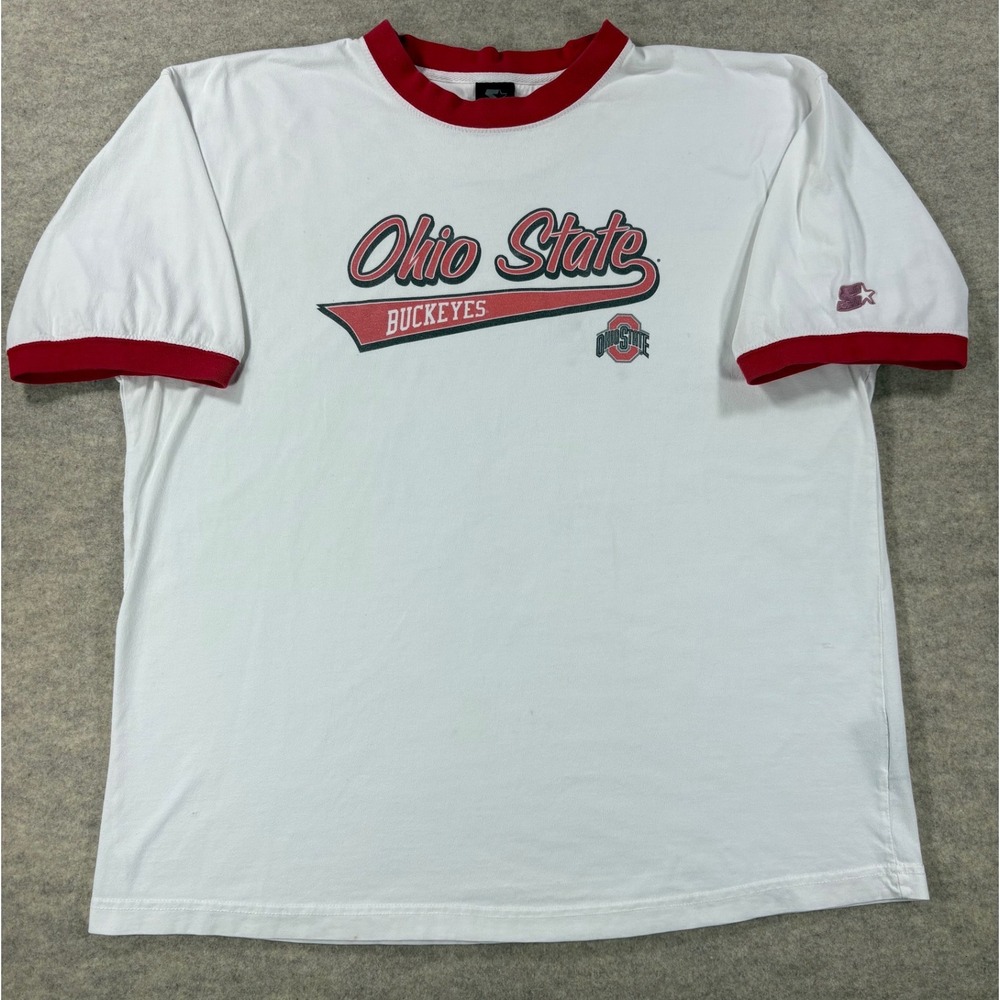 Starter Ohio State Buckeyes Ringer T-Shirt Mens XL White Red Vintage Style Tee